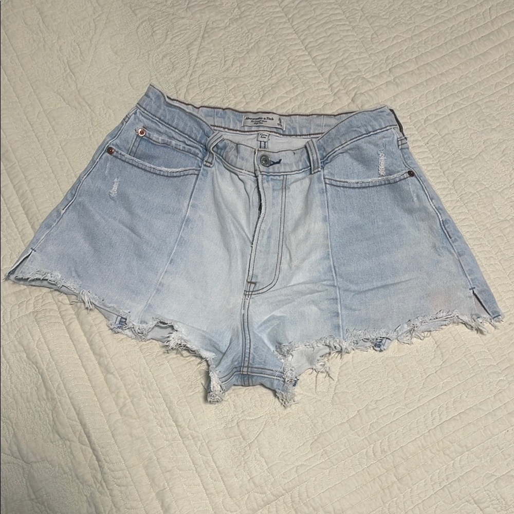 Abercrombie & Fitch The Cutoff Short High Rise Light Blue Jean Shorts